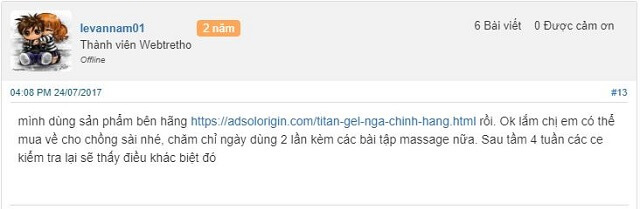 Đánh giá Titan Gel