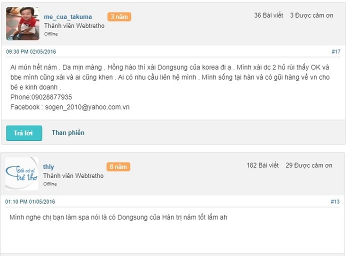 đánh giá kem trị nám dongsung trên webtretho